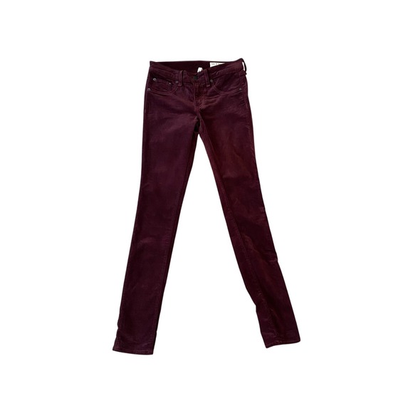 rag & bone Denim - Rag‎ & Bone Burgundy Velvet Skinny Jeans Size 24 Casual Everyday Designer